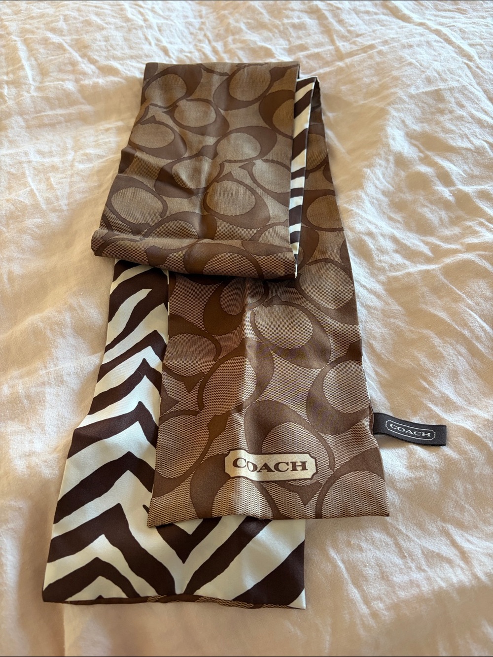 Vintage Coach Brown Signature & Zebra Print Silk Scarf